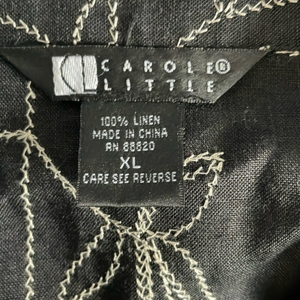 Carole Little Vtg 90s Linen Embroidered Blouse Tunic Black XL Leaf Botanical - Picture 9 of 10
